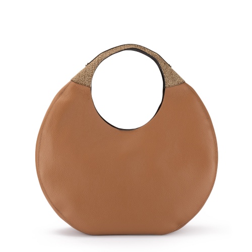 BORBONESE Дамска кафява чанта Full Moon Hobo Large
