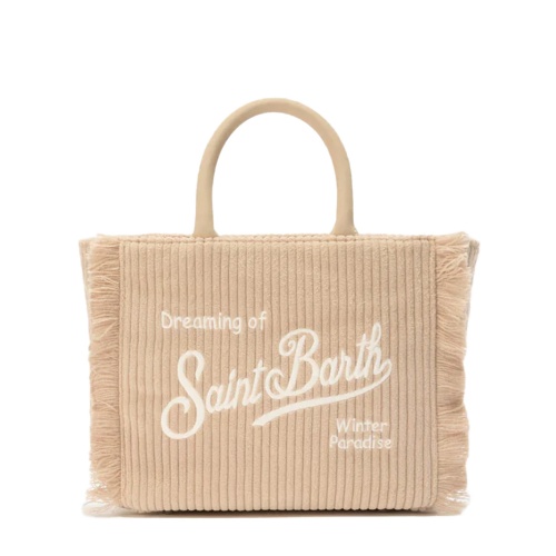 SAINT BARTH Дамска бежова чанта Vanity Corduroy
