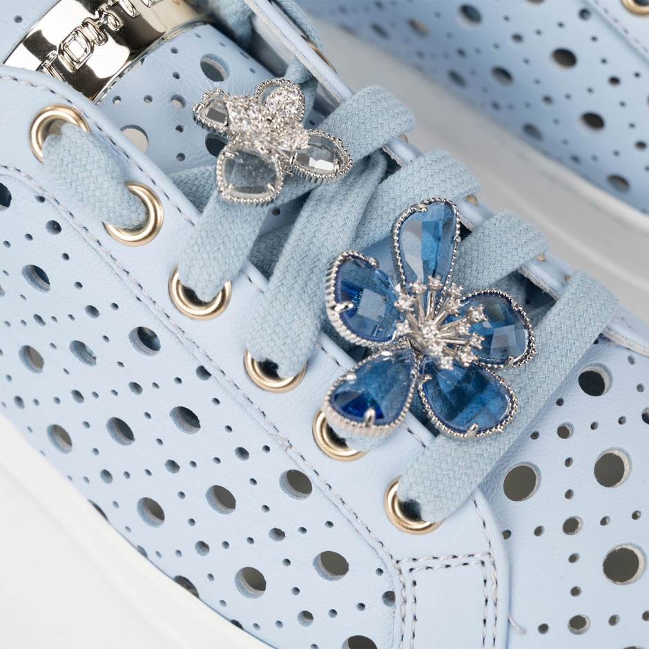 STOKTON Дамски сини обувки с брошки - изглед 4