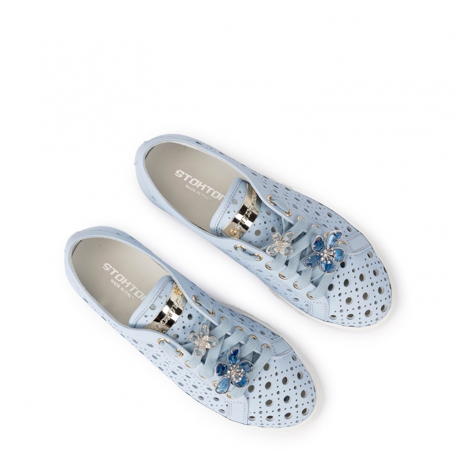 STOKTON Дамски сини обувки с брошки - изглед 5