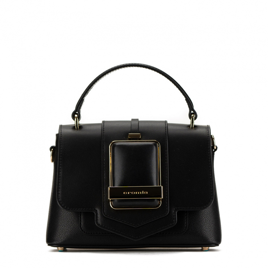 Cromia Дамска черна чанта с капак - изглед 1