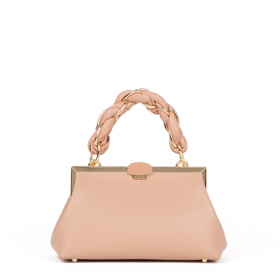 Cromia Дамска бежова чанта с обков - изглед 1