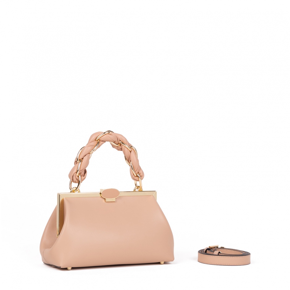 Cromia Дамска бежова чанта с обков - изглед 2