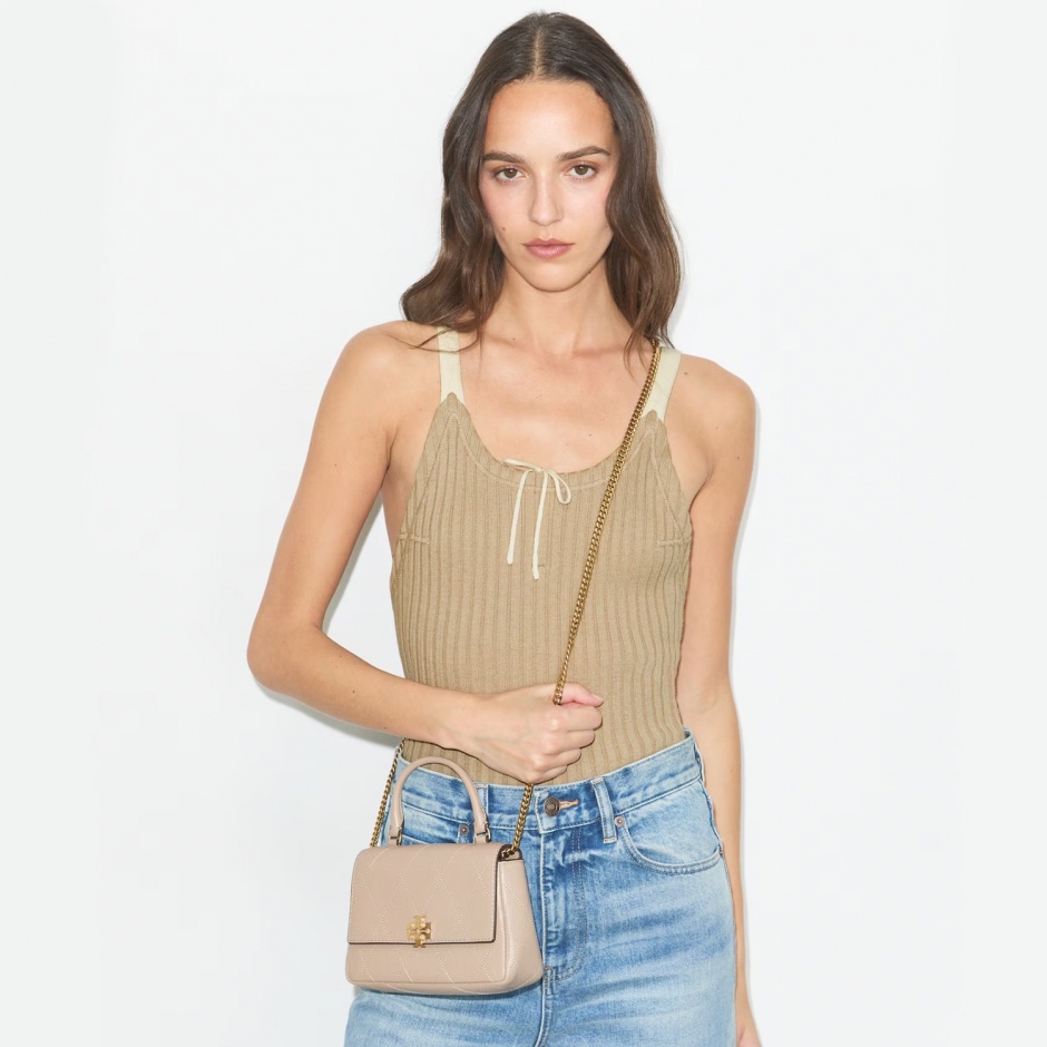 TORY BURCH Дамска бежова чанта Mini Charlie - изглед 3