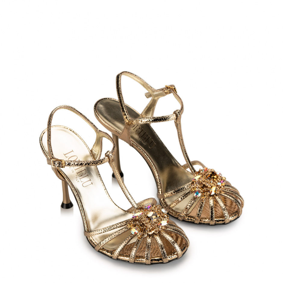 Loriblu Дамски златни сандали с брошка - изглед 2