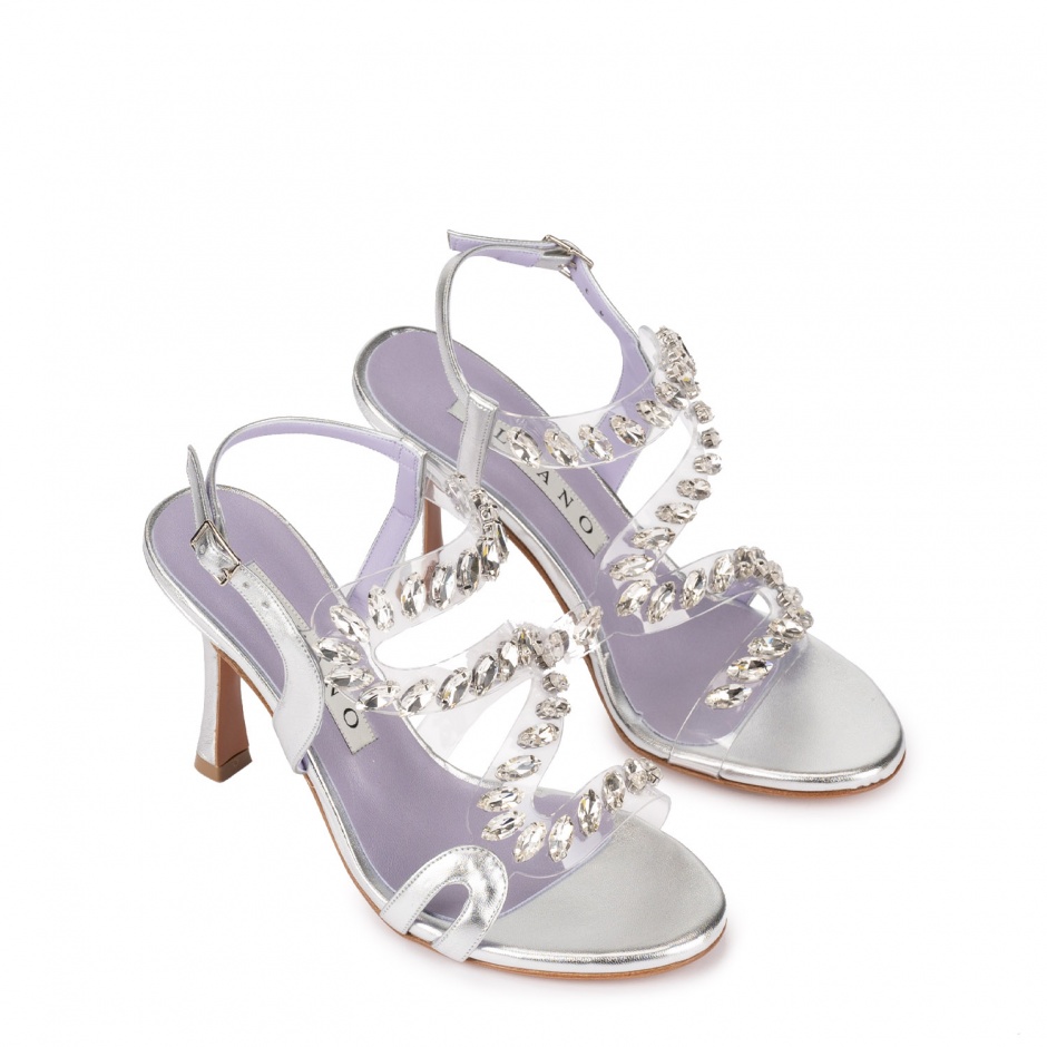 Albano Дамски сребърни сандали с камъчета - изглед 2