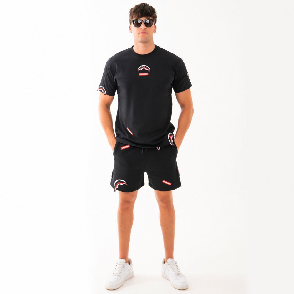 SPRAYGROUND Мъжка черна тениска с апликации - изглед 1 - Pepina SPRAYGROUND Мъжка черна тениска с апликации - изглед 1