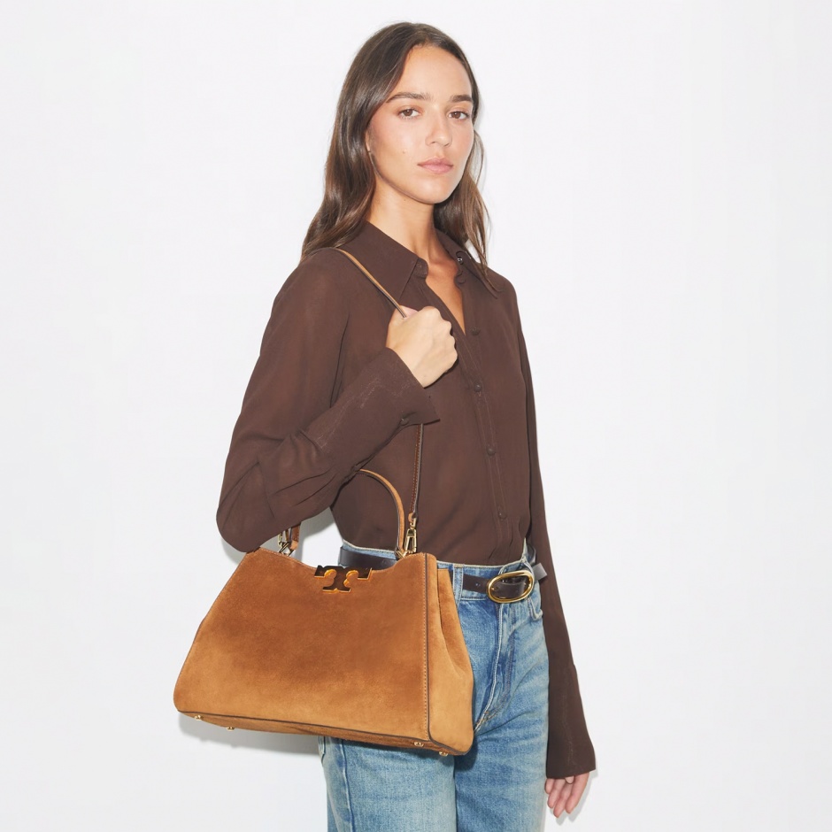 TORY BURCH Дамска кафява чанта Eleanor Satchel - изглед 4