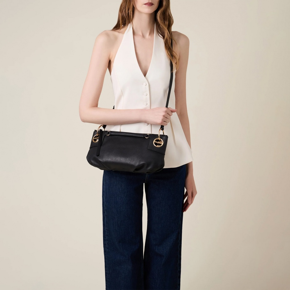 BORBONESE Дамска черна чанта London Shoulder Small - изглед 3