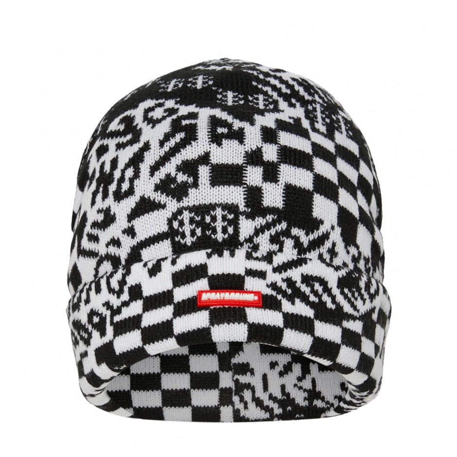 SPRAYGROUND Плетена шапка BLACK AND WHITE WARP CHECK - изглед 1
