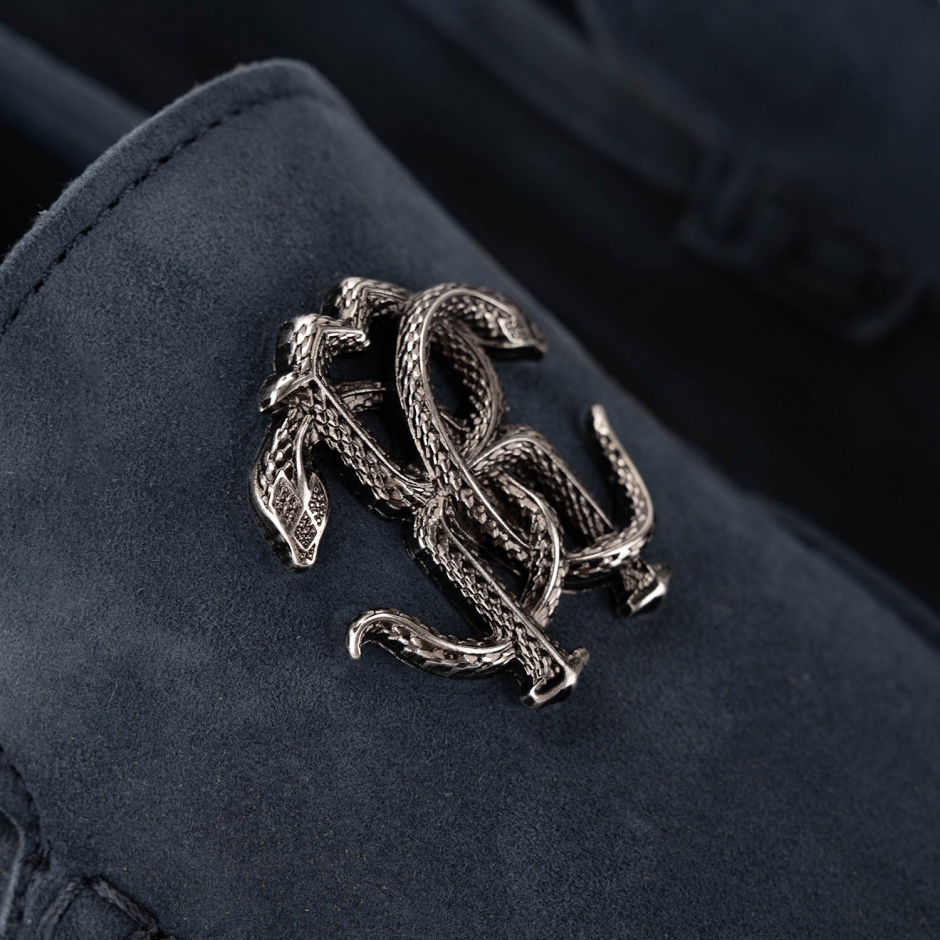 ROBERTO CAVALLI Мъжки сини мокасини велур - изглед 4