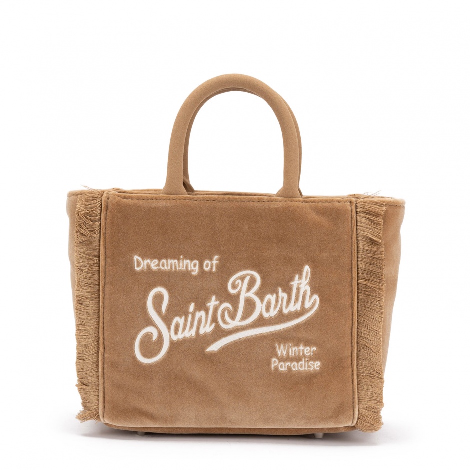 SAINT BARTH Дамска бежова чанта Vanity Velvet - изглед 1 - Pepina SAINT BARTH Дамска бежова чанта Vanity Velvet - изглед 1