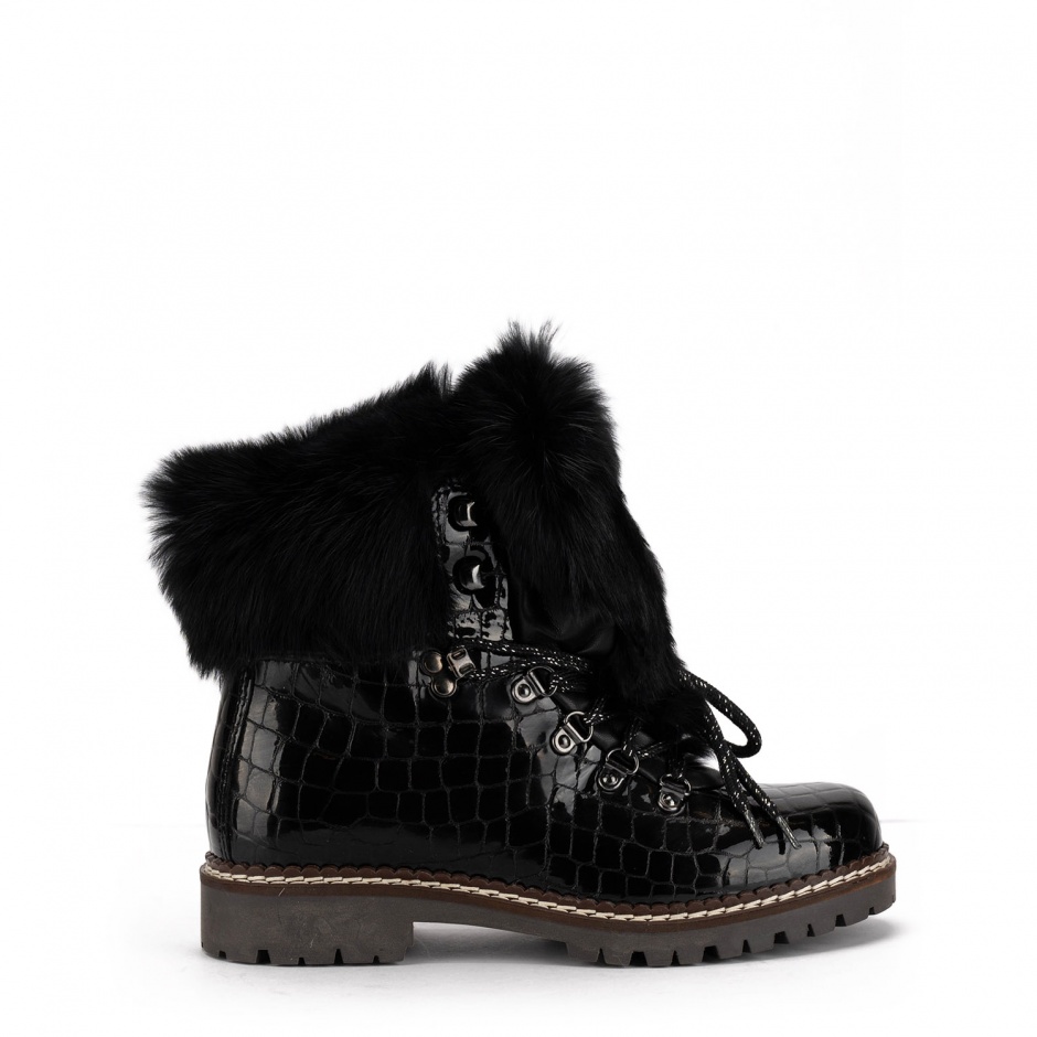 NEW ITALIA SHOES Дамски черни боти с пух - изглед 1