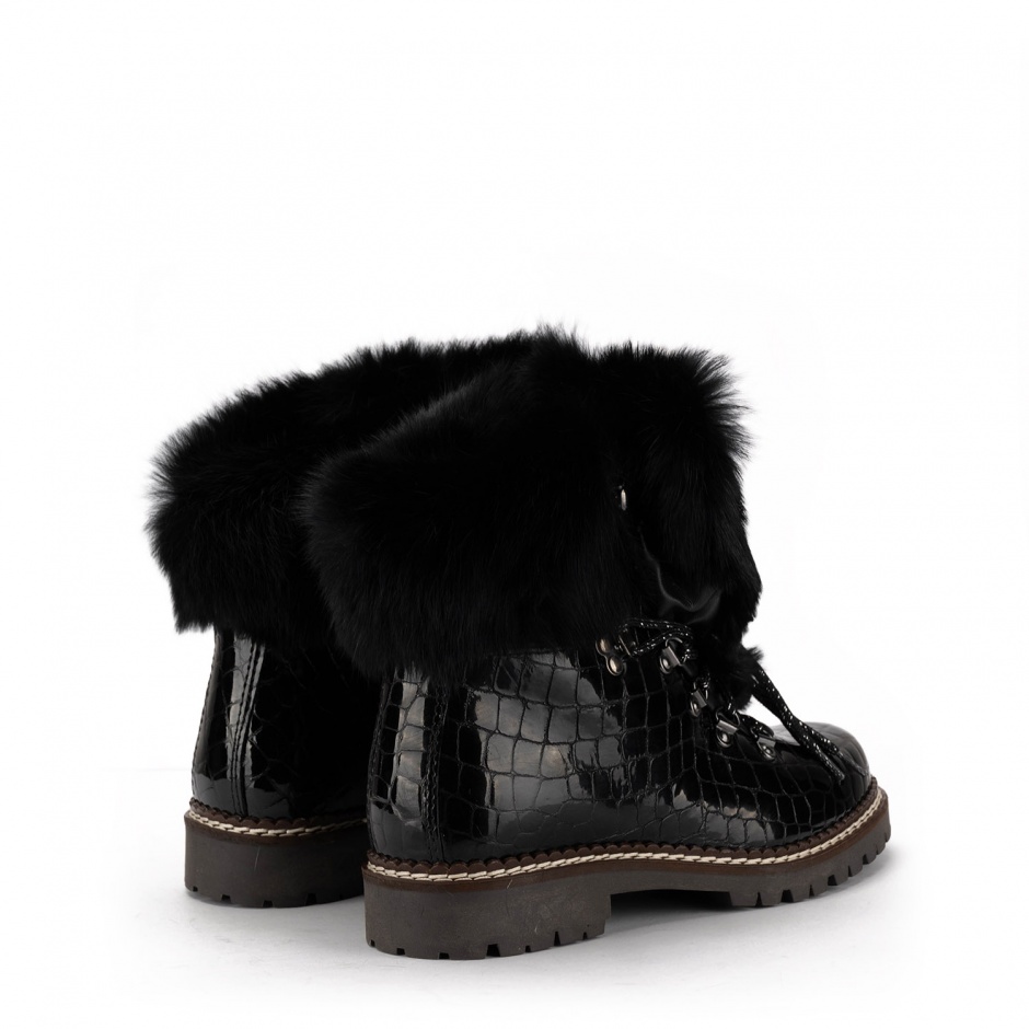 NEW ITALIA SHOES Дамски черни боти с пух - изглед 3