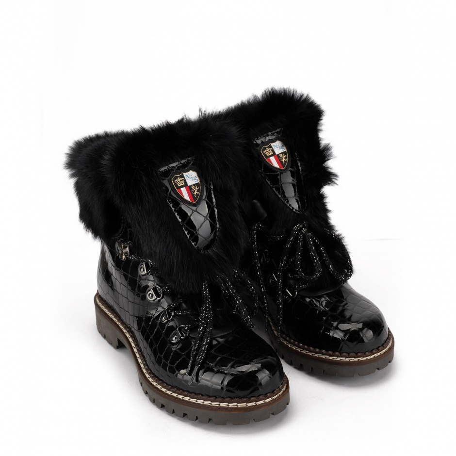 NEW ITALIA SHOES Дамски черни боти с пух - изглед 2