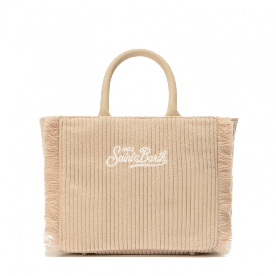 SAINT BARTH Дамска бежова чанта Vanity Corduroy - изглед 3