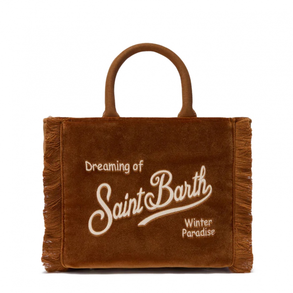 SAINT BARTH Дамска кафява чанта Vanity Velvet - изглед 1 - Pepina SAINT BARTH Дамска кафява чанта Vanity Velvet - изглед 1