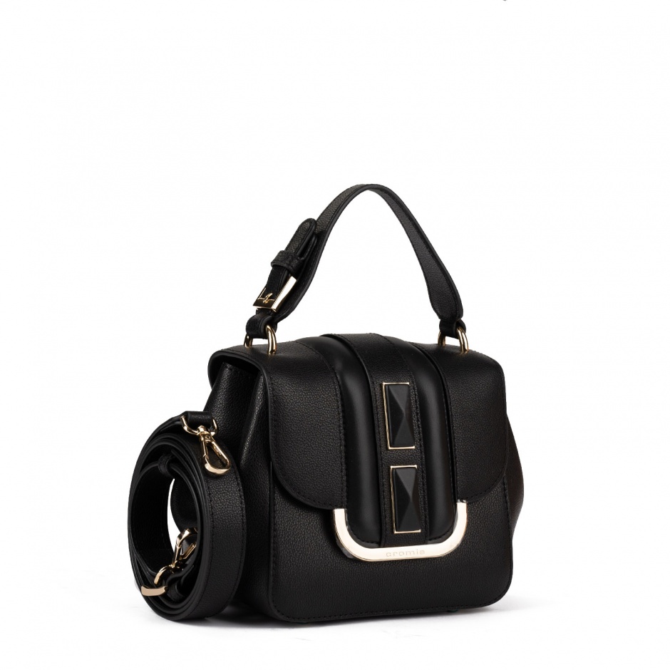 Cromia Дамска черна чанта с капак - изглед 2