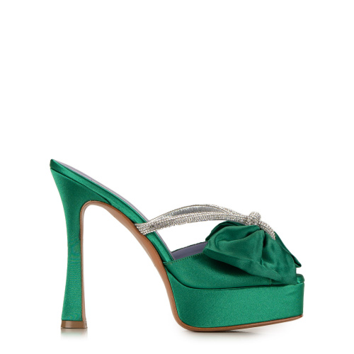 Дамски зелени чехли с платформа